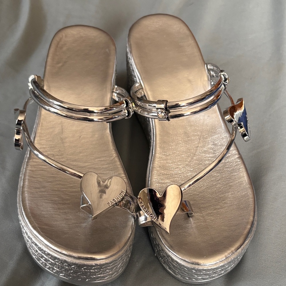 Silver Heart-Embellished Women's Sandals